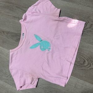 PLAYBOY vintage Y2K Pink Tee with Blue Bunny Graphic